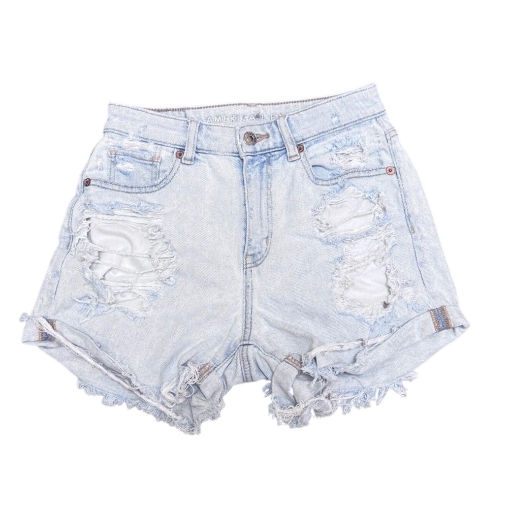 American Eagle Outfitters Light Wash Distressed Cutoff Denim Shorts Size 0‎
